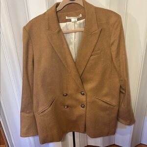 Veronica Beard Camel Brown Blazer with Double-Breasted Design